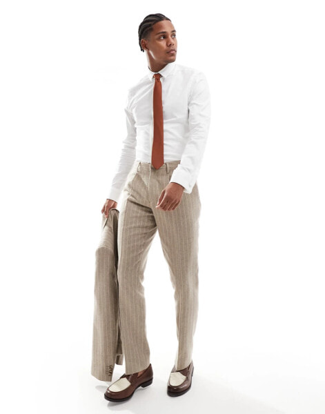 Shelby and Sons tailored trouser in beige pinstripe co-ord