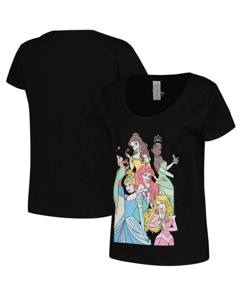 Women's Black Disney Princess Graphic Scoop Neck T-shirt