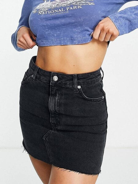 Topshop high waist denim skirt in washed black