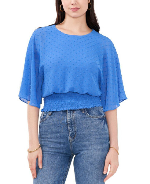 Petite Clip-Dot Smocked-Waist Top