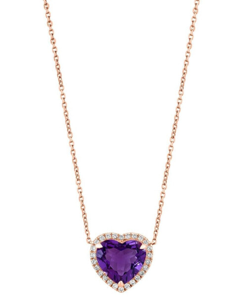 EFFY® Amethyst (3-5/8 ct. t.w.) & Diamond (1/4 ct. t.w.) Heart 18" Pendant Necklace in 14k Rose Gold