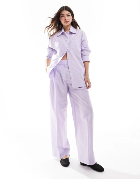 Mango oversized stripe co-ord trousers in lilac