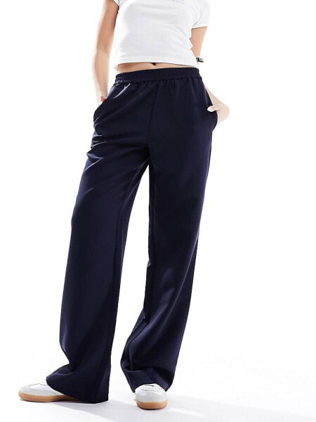 Pieces wide leg pull on trouser in navy