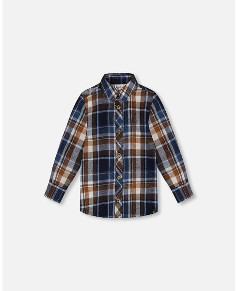 Big Boys Long Sleeve Button Down Shirt Plaid Blue And Hazel