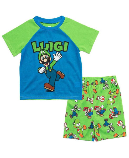 SUPER MARIO Toddler Boys Luigi Pajama Shirt and Shorts Sleep Set