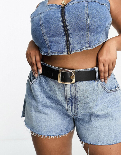 ASOS DESIGN Curve chunky gold buckle belt in black - BLACK