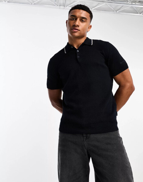 Ben Sherman textured polo top in navy