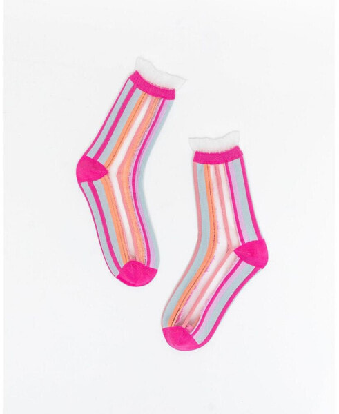 Women's Candy Stripe Ruffle Sheer Sock
