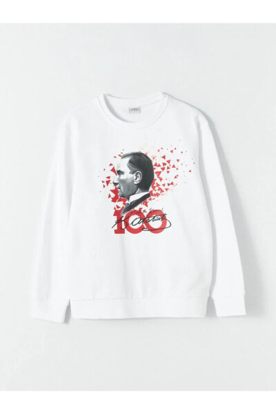 Bisiklet Yaka Atatürk Baskılı Uzun Kollu Erkek Çocuk Sweatshirt