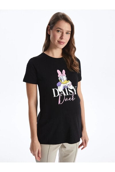 Bisiklet Yaka Daisy Duck Baskılı Kısa Kollu Hamile Tişört