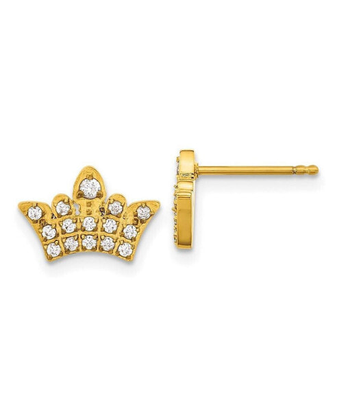 Stainless Steel Polished Yellow IP-plated CZ Crown Earrings