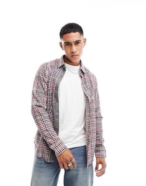 Brave Soul long sleeve check shirt in heritage brown