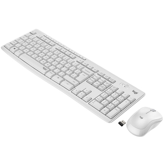 MK295 Silent Wireless Combo - Full-size (100%) - RF Wireless - AZERTY - White - Mouse included