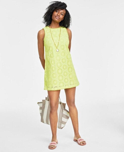 Women's Sleeveless Scallop-Edge Eyelet Shift Dress, Created for Macy's