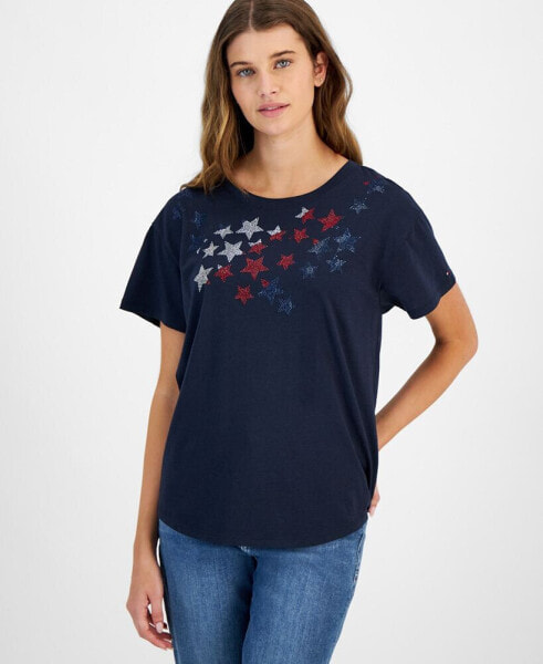 Women's Embellished-Star Short-Sleeve T-Shirt