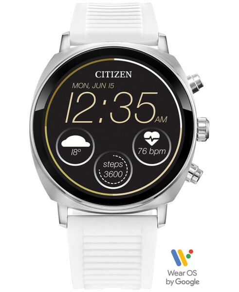 Unisex CZ Smart Wear OS White Silicone Strap Smart Watch 41mm