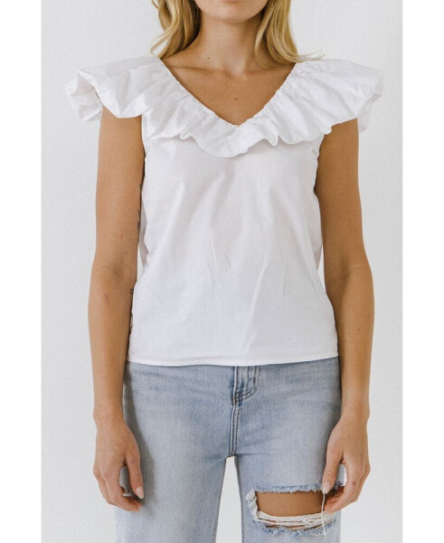 Women's Ruffle at Neckline Top