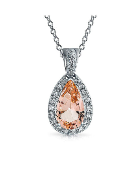 Classic Bridal Jewelry Pear Shape Solitaire Teardrop Halo AAA 15CT CZ Beige Champagne Pendant Necklace Prom Bridesmaid Wedding Rhodium Plated