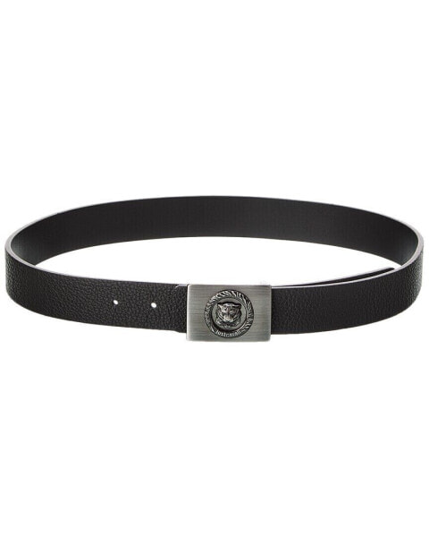 Just Cavalli Tiger Plaque Logo Leather Belt Men's Black 85