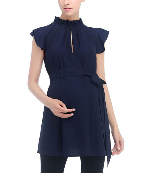 Maternity Flutter Sleeve Belted Blouse