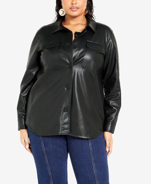 Plus Size Tyler Faux Leather Shacket Jacket