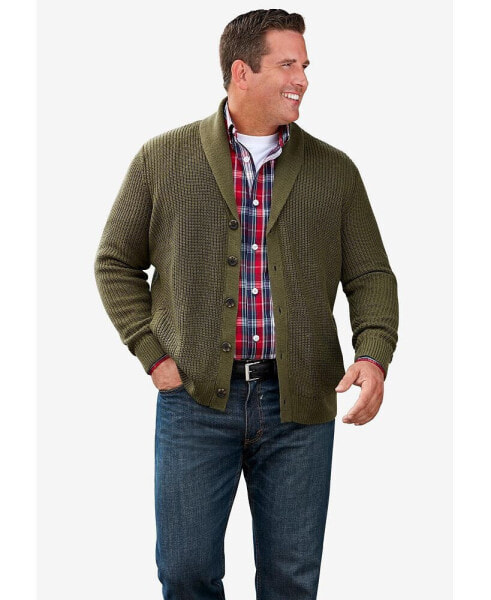 Big & Tall Shaker Knit Shawl-Collar Cardigan Sweater