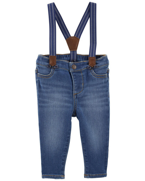 Baby Knit Denim Suspender Pants 3M