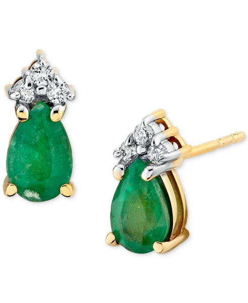 Emerald (3/4 ct. t.w.) & Diamond Accent Pear Stud Earrings in 10k Gold
