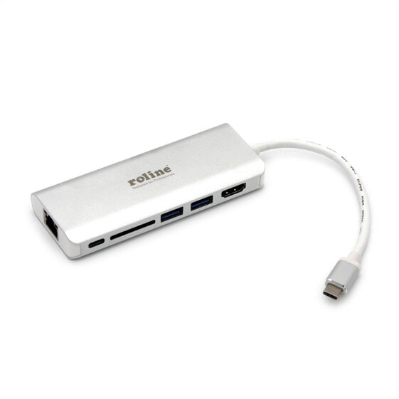 ROLINE 12.02.1037 - Wired - USB 3.2 Gen 1 (3.1 Gen 1) Type-C - Silver - MicroSD (TransFlash) - SD - USB