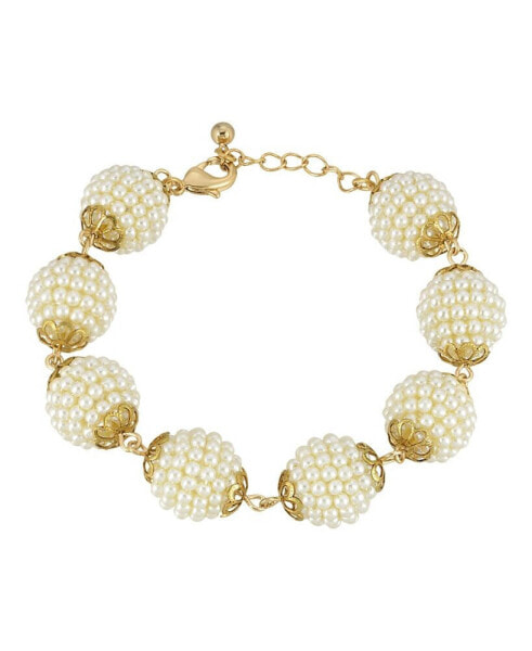 Gold-Tone Multi Round Imitation Pearl Ball Bracelet
