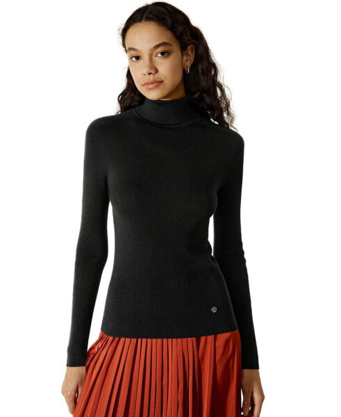 Women's Seamless Silk Knit Turtleneck Sweater