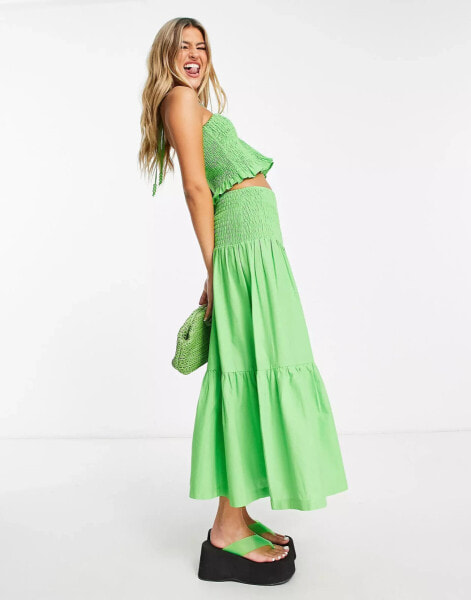 COLLUSION shirred midi skirt co ord in green