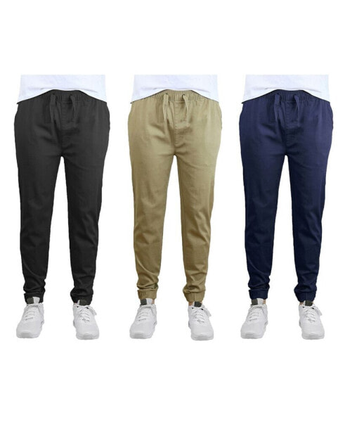 Men's Slim Fit Basic Stretch Twill Joggers, Pack of 3