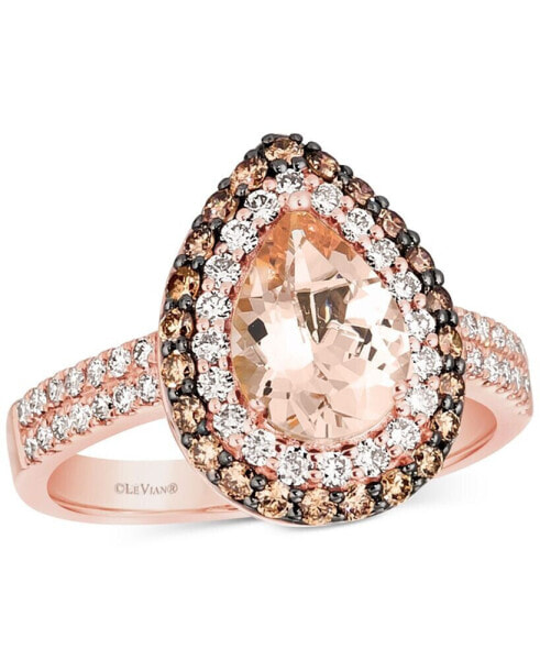 Peach Morganite (7/8 ct. t.w.) & Diamond (3/4 ct. t.w.) Teardrop Halo Ring in 14k Rose Gold