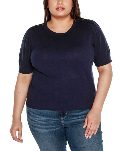 Plus Size Rivet Detail Puff Sleeve Sweater