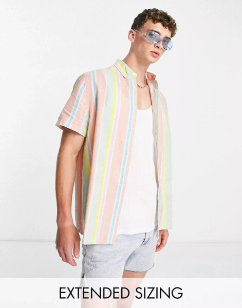 ASOS DESIGN relaxed linen shirt in pastel stripe