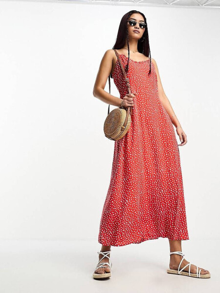 Pieces cami maxi dress in red spot