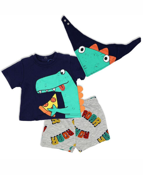 Baby Boys Dinosaur Shorts, T Shirt and Bib, 3 Piece Set