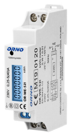 Orno 1-фазный измеритель электричества, 40a, Mid, Pulse Output, Bastlight, 1 модуль