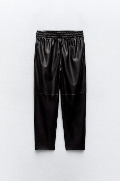 Faux leather jogging trousers