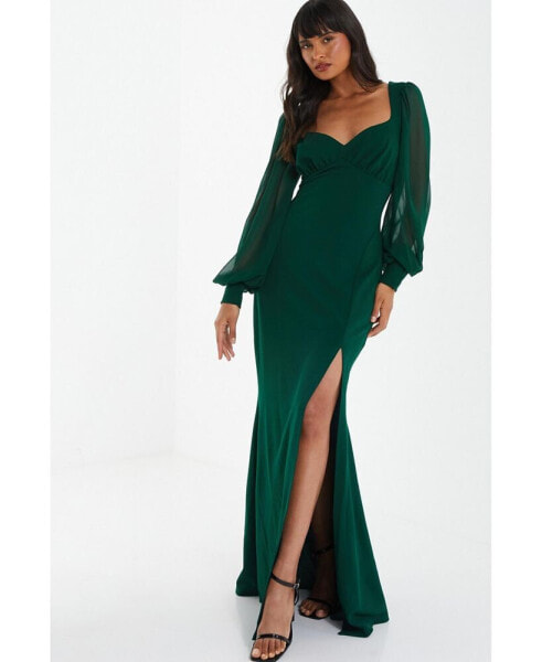 Women's Sweetheart Neckline Split Leg Maxi Dress