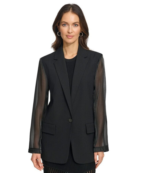 Women's Organza-Sleeve One-Button Blazer