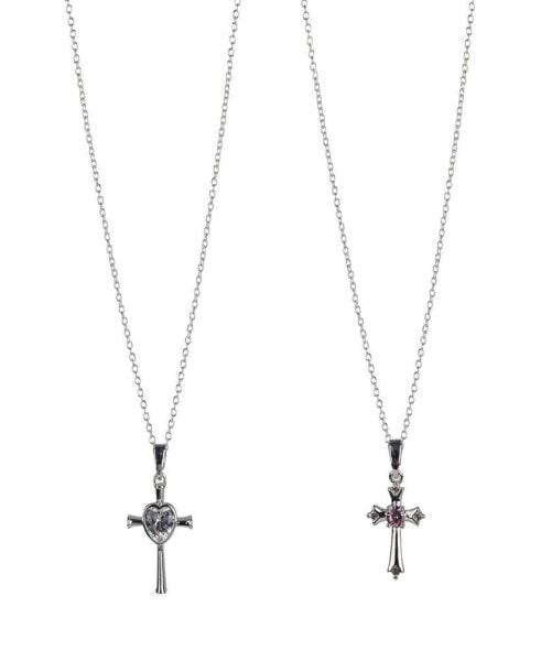 Fine Silver Plated Cross Pendant Mommy and Me Necklace Set, 2 Piece