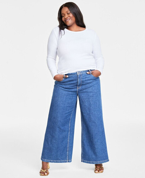 Plus Size High-Rise Wide-Leg Jeans, Created for Macy's