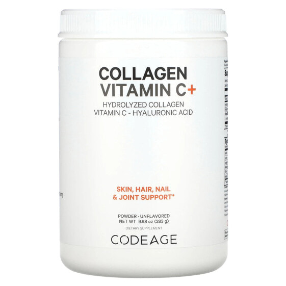 Collagen Vitamin C + Powder, Hydrolyzed Collagen, Vitamin C, Hyaluronic Acid, Unflavored, 9.98 oz (283 g)
