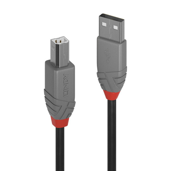 Lindy 1m USB 2.0 Type A to B Cable, Anthra Line, 1 m, USB A, USB B, USB 2.0, 480 Mbit/s, Black