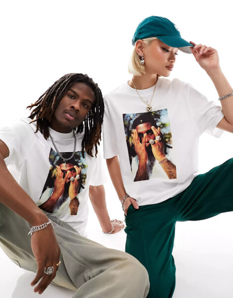 COLLUSION Unisex license white t-shirt with Burna Boy print