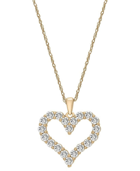Diamond Open Heart Pendant Necklace (1 ct. t.w.) in 14k White or Yellow Gold, 18" + 2" extender