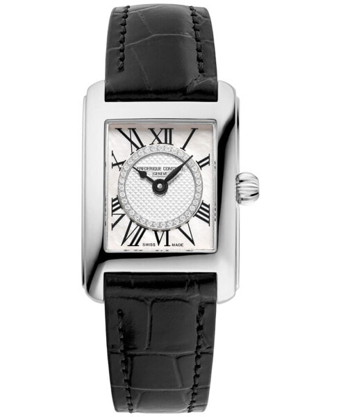 Women's Swiss Classic Carree Diamond (1/20 ct. t.w.) Black Leather Strap Watch 23mm