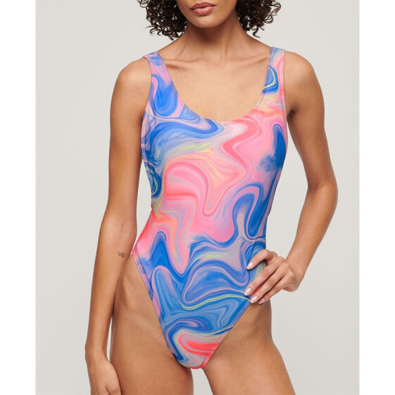 Купальник SUPERDRY Print Scoop Back Swimsuit "Мульти-мрамор" для плавания